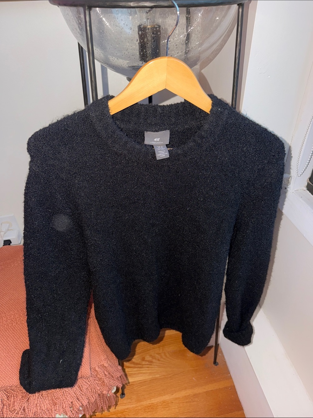 H&M Men's Black Crewneck Textured Knit Sweater